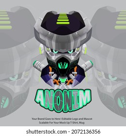 Logo or mascot of a robot. Robot humans made of iron and have super powers. Mascot team game