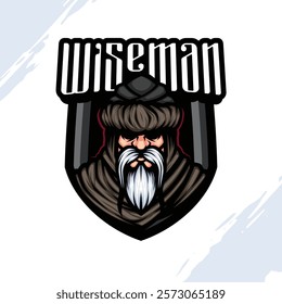 Logo Mascot of a Wise Old Man with a Graying Beard and Mustache