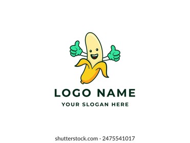 Logo mascout banana smile with thumbs up. Logo fruit, vegetable and food. Editable file