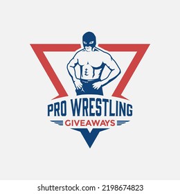 Logo with masked wrestler mascot standing with both hands on waist