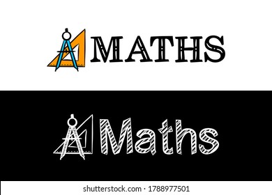 Logo de la asignatura de matemáticas. Icono dibujado a mano de brújula y regla con título. Emblema matemático con tiza en una pizarra negra. Ilustración vectorial para afiches, pancartas o proyectos educativos.