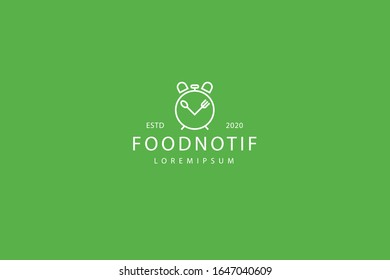 logo for meal time notifications. illustration of a clock with a fork and spoon. vector line icon template