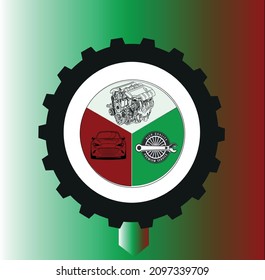 logo mechanic workshop gear high quality service flame red green white italy