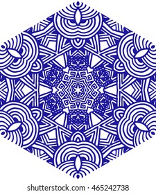 Logo Medallion. Ethnic lace doily ornament. Hand drawn indigo mandala. Orient traditional background. Henna mehndi design element. Lace circular ornament. Indian, islamic, asian, ottoman arabic motif