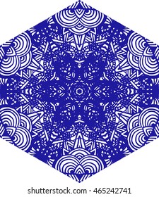 Logo Medallion. Ethnic lace doily ornament. Hand drawn indigo mandala. Orient traditional background. Henna mehndi design element. Lace circular ornament. Indian, islamic, asian, ottoman arabic motif