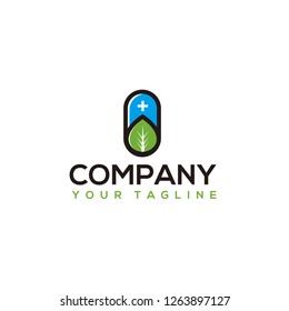 logo medical capsule leaf simple and vector