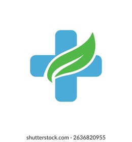 Logo Medical Cross with Green Leaf