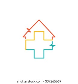 Logo. Medical. Cross. Icon. Vector. House.