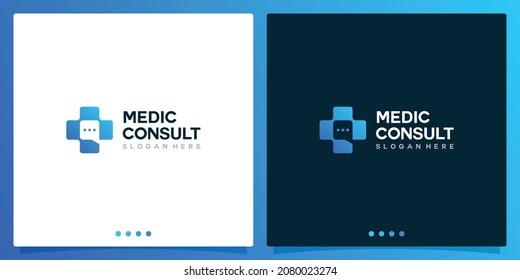 Logo medical cross vector with chat bubble logo design template. Premium Vector