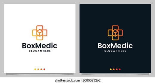 Logo medical cross vector with Delivery Box logo design template. Premium Vector