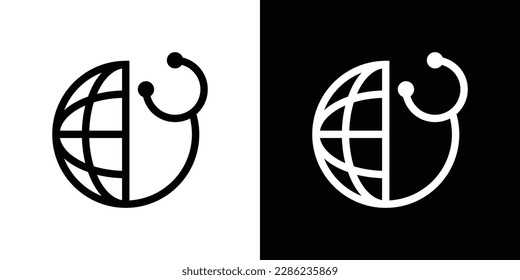 logo medical stethoscope and globe line design icon vector illustration