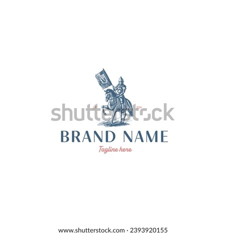 Logo medieval knight ride on horse in vintage style
old time knights warriors and king