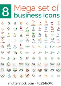 Logo mega collection - huge set of logotypes and branding emblems, business company identity icons. 100 vector corporate templates