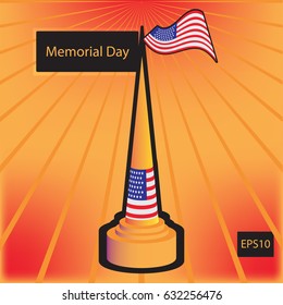 Logo of the memorial stella with the American flag on an orange background. 