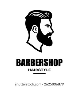 Logo for men barbershop in black color isolated on white. Vector illustration