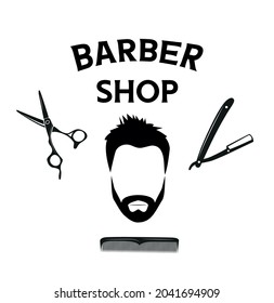 Logo for men barbershop with haircut icons. Vector illustration
