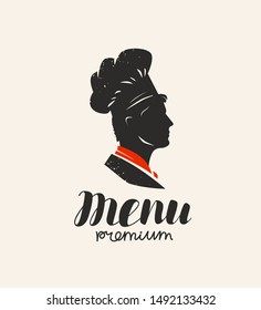 Logo menu, restaurant. Chef in hat. Vector illustration