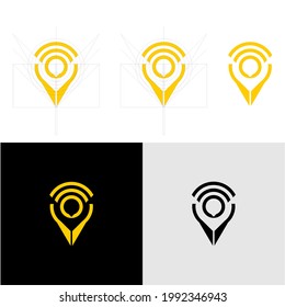 Logo merging of point locations with pen icons that are designed with elegance and precision