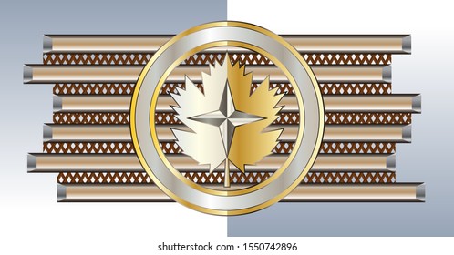 Logo metal leaf in a circle on a grate