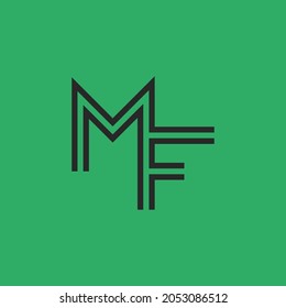Logo MF or FM letters monogram, linked two letters M and F combination, parallel lines flat design, minimal style typography design element.