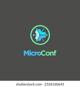 Logo Micro futuristisch, ausgefeilt und technologisch. Ein einfaches, aber auffallendes Logo, das sich sehr gut für Technologieunternehmen wie Kryptowährungen, Internet, Computer, AI,