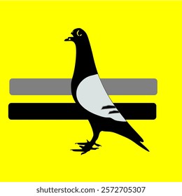 THE LOGO IS A MIGHTY AND MIGHTY GRAY-BLACK DOVE BIRD LOGO. ON THE BACK OF IT ARE TWO BLACK AND GRAY RECTANGLES ON A YELLOW BACKGROUND