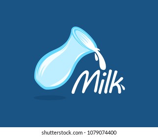 Logo for milk store with Jug and Caption on dark blue background in trendy flat style. EPS10 Illustration.
