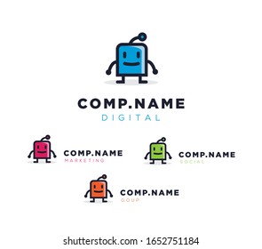 Logo minimal mascot for business digital company indifferents colors. Isolated vector in white background.