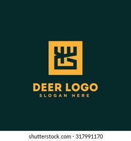 The logo is minimalist in the form of a deer head with antlers on a yellow square
