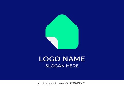 Logo minimalist house or home and document or folded paper in simple icon, network, storage, data, archive, technology apps concept. Editable file