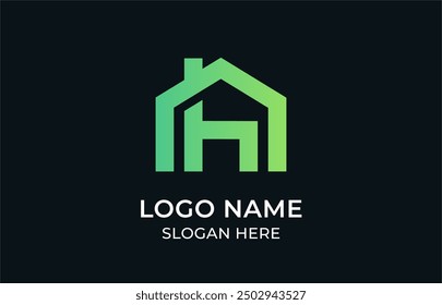Logo Minimalist house or home and letter h in iconic pictogram, residence, building, real estate, agency, rent. Editable file