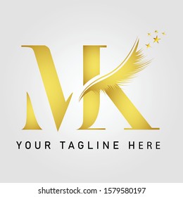 Logo MK with Eyelash, use for cosmetology, beauty, makeup company.