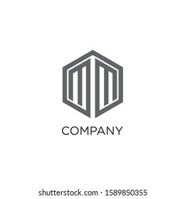 logo mm hexagon design vector icon