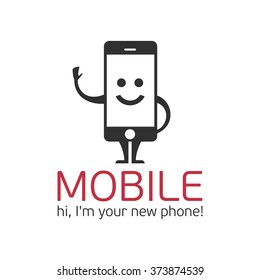 Logo mobile phone. Logo template character mobile phone in a flat style.