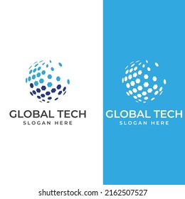 Logo of modern digital tech world, global or tech planet, and digital tech protection. Logo with vector concept.