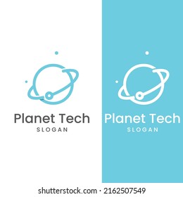 Logo of modern digital tech world, global or tech planet, and digital tech protection. Logo with vector concept.