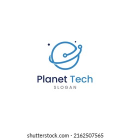 Logo del mundo moderno de la tecnología digital, planeta global o tecnológico, y protección de la tecnología digital. Logotipo con concepto vectorial.