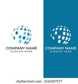 Logo del mundo moderno de la tecnología digital, planeta global o tecnológico, y protección de la tecnología digital. Logotipo con concepto vectorial.