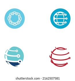 Logo of modern digital tech world, global or tech planet, and digital tech protection. Logo with vector concept.
