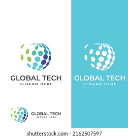 Logo of modern digital tech world, global or tech planet, and digital tech protection. Logo with vector concept.