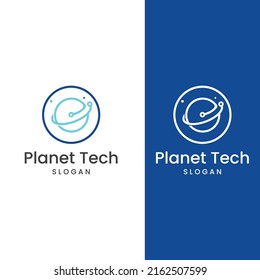 Logo of modern digital tech world, global or tech planet, and digital tech protection. Logo with vector concept.