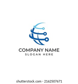 Logo of modern digital tech world, global or tech planet, and digital tech protection. Logo with vector concept.