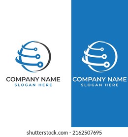 Logo of modern digital tech world, global or tech planet, and digital tech protection. Logo with vector concept.