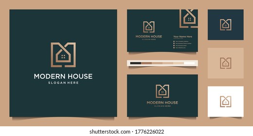 Logo modern home for construction, home, real estate, building, property. minimal logo design template and business card design Premium Vector