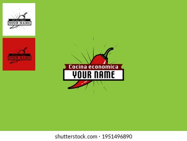 Logo for modern Mexican restaurant that includes hot chilli pepper and look like a stamp