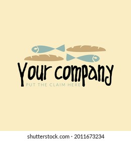 Logo for modern and minimalist restaurant. Pretty vector about food. Healthy food. Asian, Mediterranean, grill, meat, fish, bread, noodles. Logo for street food. Food companies. Bio and eco company
