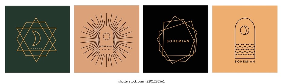 Logo in a modern style. Vector linear icon. Boho characters - sun logo design templates - abstract design elements for decoration in modern minimalist style for social media posts, stories.