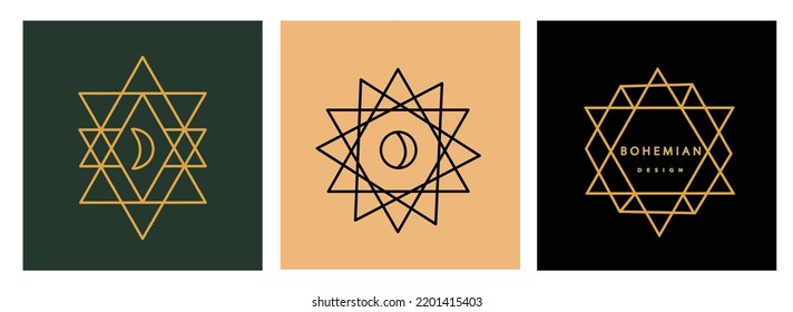 Logo in a modern style. Vector linear icon. Boho characters - sun logo design templates - abstract design elements for decoration in modern minimalist style for social media posts, stories.