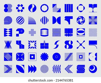 Logo modernism aesthetics vector abstract shapes collection made with minimalist geometric forms and graphics elements for poster, cover, art, presentation, prints, fabric, wallpaper and etc.