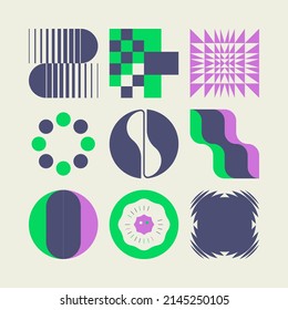 Logo modernism aesthetics vector abstract shapes collection made with minimalist geometric forms and graphics elements for poster, cover, art, presentation, prints, fabric, wallpaper and etc.